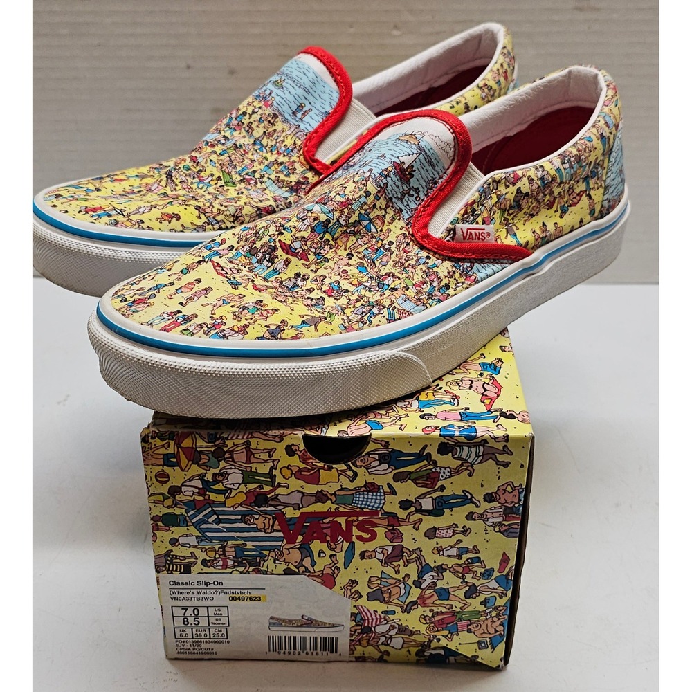 Vans Classic Slip-On Where's Waldo Beach Sneakers VN0A33TB3WO Mens 7 Wmn 8.5